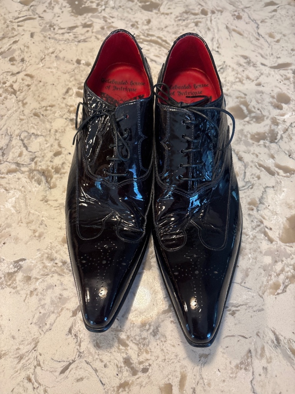 Jeffrey West Black Patent Leather Muse Derby Oxfords Pointed Toe Sz 8